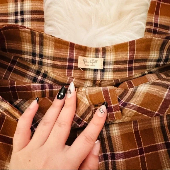 John Galt aka Brandy Melville high waist plaid bootcut flare relaxed pants - Picture 4 of 8